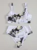 Hoge Taille Bikini Set Gele Bandeau Badpak Sexy Print Thong Dames Badmode Two-Pieces Bather Badpak 210702