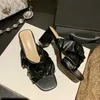 ALLBITEFO size 34-42 Fold design genuine leather Sheepskin insole women sandals heels summer women slippers street flip flops 210611