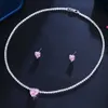 Cwwzircons söt romantisk kärlek hjärta form rosa cubic zirconia kristall kvinnor förlovning halsband örhänge bröllop smycken set t554 h1022