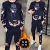 Winter 2 Piece Set Tracksuit Men Sweater Suits Velvet Thick Casual Streetwear O-Neck Sweatshirt Pants Ropa Deportiva Mujer 210527