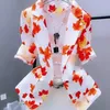 Dameskostuums Blazers Bloemenprint Zonnebrandcrème Slank vest Dun voor dames Jas Elegant Driekwart Office Lady Herfstjas