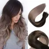 Tape in Human Hair Extensions Ombre Remy Tape Hair Extensions Balayage Darkest Brown to Medium Brown with Ash Blonde Hair Extensions