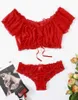 2021 Women Sexy Ruched Ruffles Mesh Sheer 2PCS Exotic Sets Femme See-through Lingeries Set Exotic Clothes for Valentine's Day Y0911