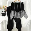 Mode Strikkad Tracksuit Kvinnor Zipper Splice Hooded Cardigan och Side Stripe Ankel Banded Byxor Koreansk stil Två-delad kostym Y0625