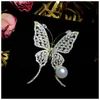 S925 Silver Brooches For Women Butterfly Cubic Zirconia Natural Freshwater Pearls Hollow Corsage Pin High Quality Fine Jewelry