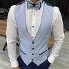 Light Blue Wedding Tuxedo for Groom Slim Fit 3 Piece Formal Men Suits with Navy Blue Pants Peaked Lapel Custom Male Fashion X0909