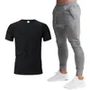 Mäns Tracksuits 2-Piece T-Shirt, Byxor och Top Set Solid Färg Bomull Sportkläder Casual 2021