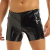 スナンドパンツメンズエロティックレザーパンツ短い男性特許ボクサーセクシーな下着のそばのセックスポルノラテックスジッパー