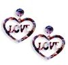 Love Heart Dangle Earring Acryl Azijnzuur Blad Oor Stud Vrouwen Verklaring Lange Drop Oorbellen 8 Kleuren Groothandel