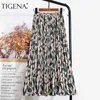 TIGENA Leopard Print Long Maxi Pleated Skirt Women Fashion Summer Korean Elastic High Waist Aesthetic Chiffon Skirt Female 210730