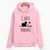 Marca tracksuis moda mulheres manga comprida hoodies moleton feminino lã hoodies panda eu odeio manhã camisola feminino 201006