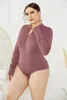 Damen Jumpsuits Damen Strampler Plus Size Damen 5XL Stehkragen Langarm Reißverschluss Strickpullover Bodys 2022 Herbst Winter