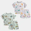 Verão 2 3 4 6 8 10 Anos Cartoon Animal Impressão de Algodão Manga Curta T-shirt Bonito T-shirt Sleepwear Pijama Sets for Baby Kids Boy 210625