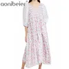 Summer Patchwork Lantern Sleeve Women Ankle Length Dress Beach Holiday Casual Long Printed Shirred Maxi 210604