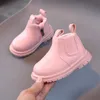 Erste Wanderer solide kleine Prinzessin rosa Schuhe Winter dicke Baumwolle seitlicher Reißverschluss Schulstiefel 2021 runde Zehen schwarz Jungen kurze Drop