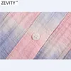 Zevity Women Sweet Gradiant Colorful Tie Dyed Print Casual Short Shirt Female Short Sleeve Kimono Blouse Roupas Chic Tops LS9068 210603
