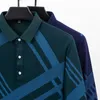 Marca Uomo Moda Camisa Polo Manica lunga Mens Polo Plaid business casual T-shirt da uomo 8606 210308