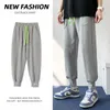 Pantalones de chándal grises de primavera y verano para hombre, ropa de calle, pantalones bombachos holgados con cordón hasta el tobillo, pantalones para correr informales para hombre P0811