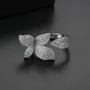 Kluster ringar Fxlry Elegant Unik Design Pave Inställning CZ Rose Flower Open Justerbar Big Leaf för Kvinnor Fashion Finger Tillbehör