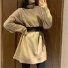 Aelegantmis Spring Turtleneck Sweater Dress Women Sashes Winter Soft Warm Loose Knitted Casual Vestidos Mujer Belt 210607