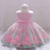 Rosa Vinter Baby Girl Dress Princess Frock Christening Klänning För Baby Tjej Kläder 2 1 År Birthday Party Bröllopsklänning Blomma G1129