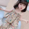 Девушки Летний костюм Мода Trend Floral Bring Двухсевная Девочка Москитная Брюки P4348 210622