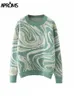 Aproms élégant vert cravate colorant tricoté surdimensionné pull et pull hiver à manches longues chaud côtelé pull femme haut 210922