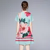 Moda verão elegante mulheres manga curta o pescoço casual posicionamento solto floral vestido impresso vestidos 210531