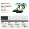 Dress Shoes Summer Cool Suede Women Sandal Green Pointed End 11CM Buckle Strap Super High Heels Black Cover Heel Ribbon Bow Stiletto