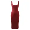 Spring Women Bandage Dress Sexy Sleeveless Square Neck Party Dresses Red Backless Split Clubwear Vestidos For Female 210625