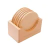 6pcs/set Wooden Coasters Set Round Beech Wood Cup Mat Bowl Pad Cup Holder Home Kitchen Tools