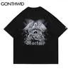 Boy Tişörtleri Streetwear Şeytan Hayvan Baskı Punk Kaya Gotik Tees Gömlek Hip Hop Rahat Harajuku Mens T-Shirt Tops 210602