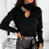 Maglioni femminili maglione alla moda Crop top inverno abiti da donna grande catena a maniche lunghe decorazioni