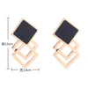 Stud Black Square Stacked Double Hollow Titanium Steel Earrings For Women Geometric Rose Gold Korean Design Sense Niche