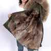 Maomaokong Naturel Véritable Col De Fourrure Femmes Manteau Raccoon Fourrure Doublure Veste Hiver Mode Chaud Lâche Imperméable Broderie Parka 211220