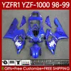 Motorcykelkropp för Yamaha YZF R 1 1000 CC YZF-R1 YZF-1000 98-01 Bodywork 82No.111 YZF R1 YZFR1 98 99 00 01 1000cc YZF1000 1998 1999 2000 2001 OEM Fairings Blue Glossy Blk