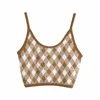 Урожай стильный коричневый Brown Argyle Patterns Camis Tops Женщины Сексуальные ремешки моды Топы женские шикарные Camisole 210625