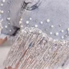 Summer Casual Slose Beaded Tassel Diamond Diamante Femmina A Vita Alta Pantaloncini Jeans Donne Moda Abbigliamento All-Match Pants Lady Abbigliamento abbigliamento