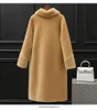 Inhemska fårskjuvande kappa Kvinnors Fur Medium och Long Middle Aged Granular Velvet Koreansk Lady Lace Up Ull Coat 211213