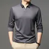 Mercerized Cotton Polo Cirtle Men Manga Longa Marca confortável Poloshirt Wear casual Wear Autumn Color Solid Polo Hombre Loose Black 210308