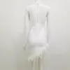 Повседневные платья Женщины зимняя мода сексуальная с длинным рукавом Deep V Peather White Bodycon Bangage платье 2022 Элегантная вечерняя вечеринка Вестидос