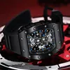 ساعات المعصم المسلح الهيكل العظمي Tonneau Watch Fashion Rubber Rubber Strap Contproof Sport يشاهد الأيدي المضيئة Men Wristwatch6527250