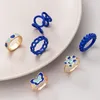 Jolies fleurs papillon Joint anneau ensembles pour femmes bleu gouttes d'huile géométrie creuse résine fête bijoux 6 pièces/ensembles
