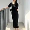 ブラックドレス女性のスクエアカラーパフスリーブソリッドスリム夏のショートドレスvestido de Mujer Femme Robe 210608