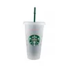 Starbucks Mugs 24oz Plastic Tumbler Reusable Clear Drinking Flat Bottom Cups Pillar Shape Lid Straw Cup Bardian Free