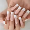 Falsche Nägel Nude White French Long Press On Tips Vollständige Abdeckung Gerades Quadrat Glänzendes Gel Künstliches Set Maniküre-Werkzeuge Prud22