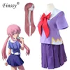 Anime 2nd Mirai Nikki Gasai Yuno Lolita Sailor Costume Cosplay Loli Arco Gonna Corta Parrucca Lunghezza 80 cm Per Le Donne Y0913