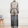 Women Long Mesh Shirt Dress Polka Dot See Through Black Transparent Tulle African Fashion Spring Female Robes Tunic Plus Size XL 210309