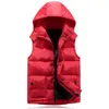 Coton À Capuche Gilet Pour Hommes Hiver Chaud Épais Casual Coupe-Vent Enfants 3 Couleurs Rouge Sans Manches Veste Mâle Classique Gilet 211104