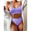 Czarny Biały Wysoki Waist Bikini Swimsuit Kobiety Stroje Kąpielowe Push Up Halter Zestaw Bather Kąpiel Kostium Plaża Nosić kobietę 210702